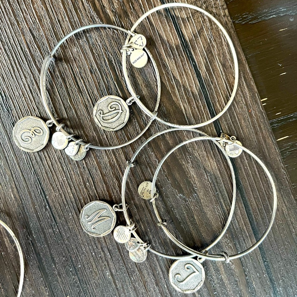Alex and ani set of 4 silver initial bracelets D T E M